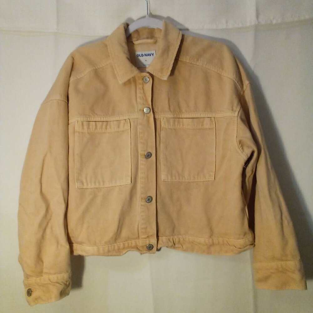 Old Navy Denim Jacket Women XL Button Up Long Sleeve Pockets Peach Orange